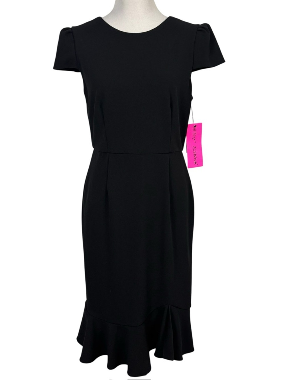 NWT Betsey Johnson Scuba Crepe Ruffle Hem Midi Dress Black Women's Size 10